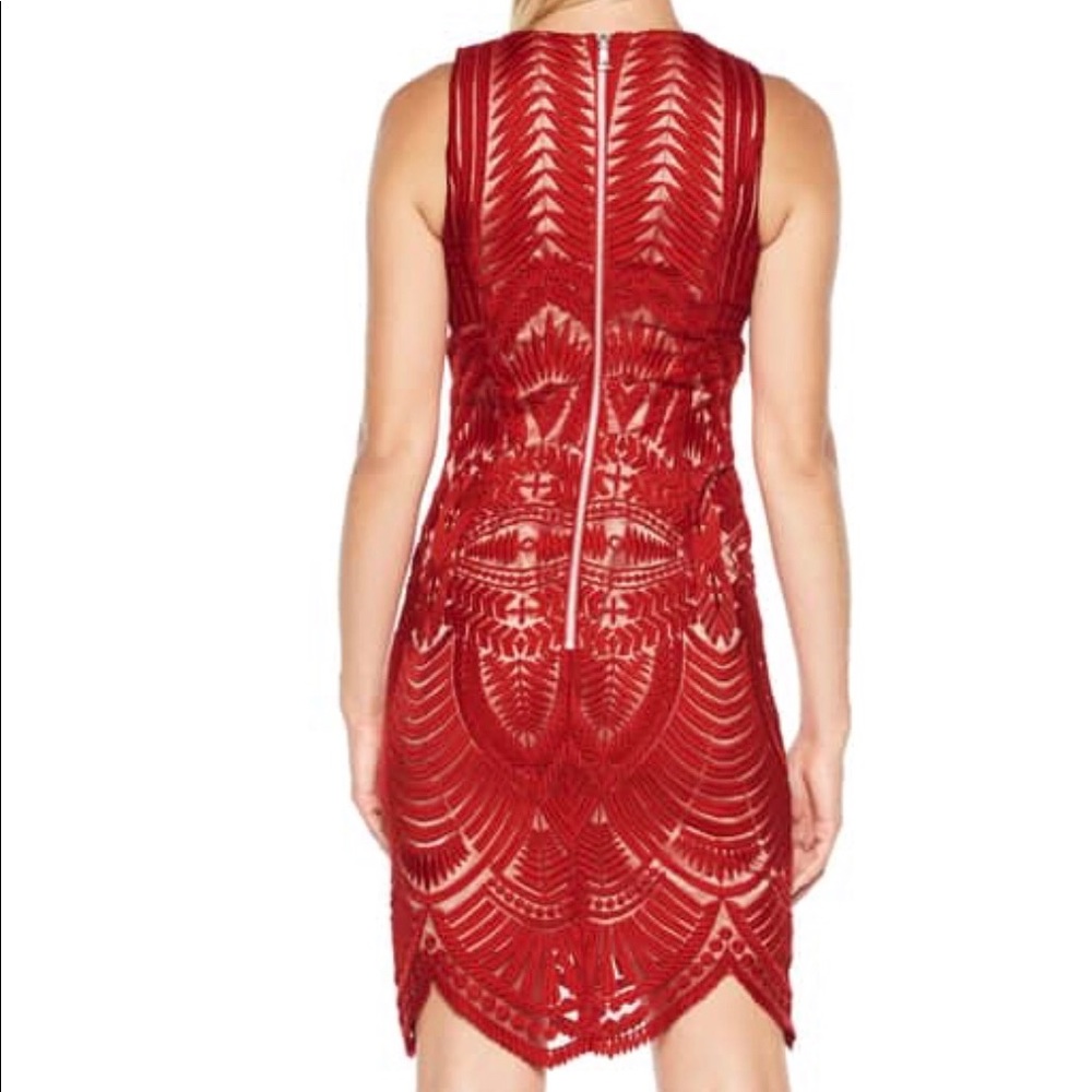 Bardot Embroidered Red Mesh Dress - Picture 5 of 6
